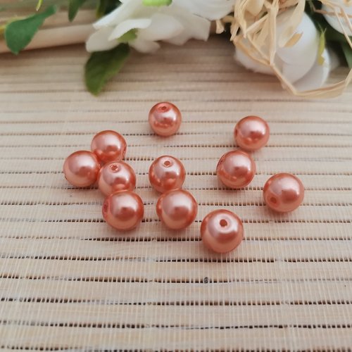 20 perles en verre nacré 8 mm orange saumon