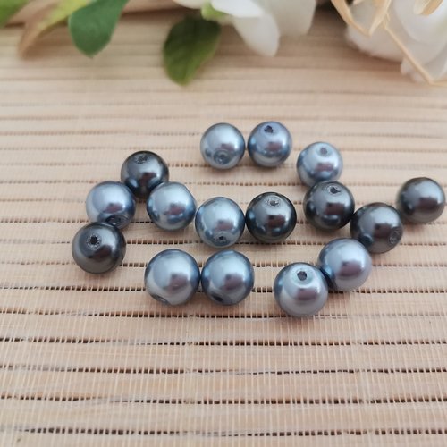 23 perles en verre nacré 8 mm gris 2 tons - fin de série