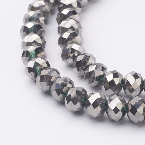 20 perles en verre à facette 8 x 6 mm argenté