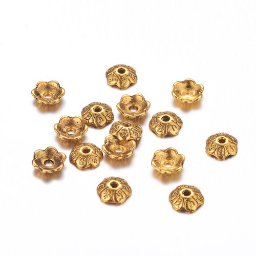 35 coupelles fleur 6 mm doré motif pétale