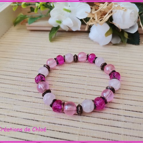 Kit bracelet fil élastique et perles en verre rose et fuchsia