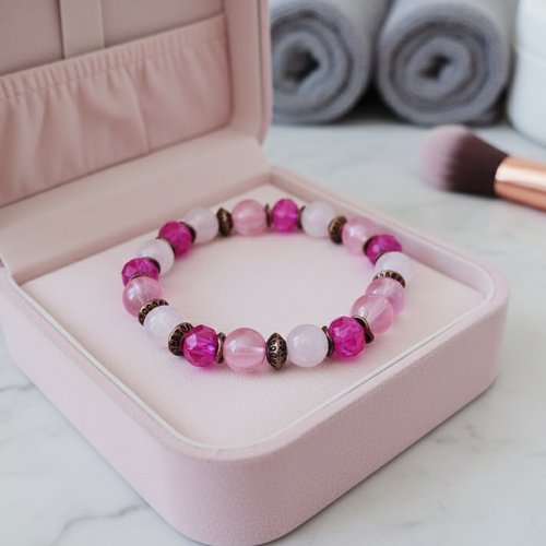 Kit bracelet fil élastique et perles en verre rose et fuchsia