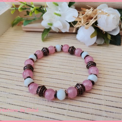 Kit bracelet fil élastique et perles en verre rose et blanche