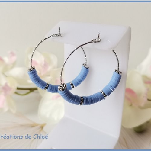 Kit de boucles d'oreilles créoles acier inoxydable ciselé et perles heishi