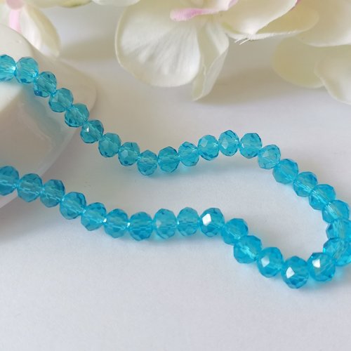 50 perles en verre à facette 6 x 4 mm bleu ciel