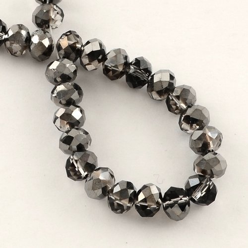 20 perles en verre à facette 8 x 6 mm noir et cristal