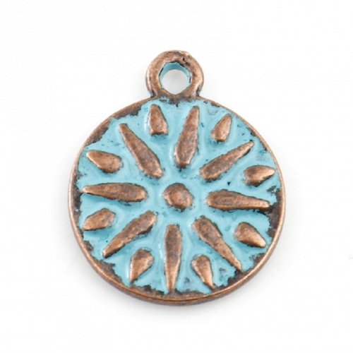 4 pendentifs rond bleu et cuivre rouge