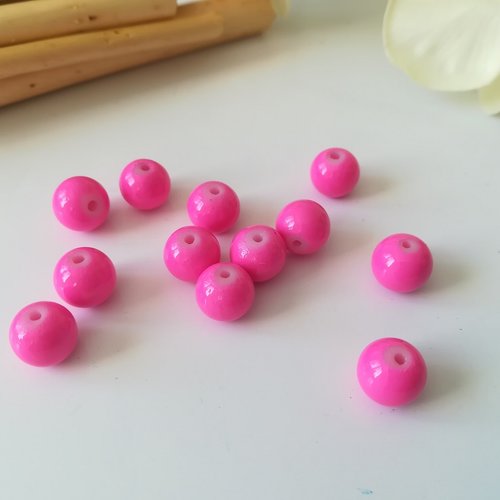 20 perles en verre ronde 8 mm rose vif