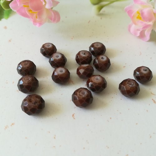 20 perles en verre à facette 8 x 6  mm marron foncé