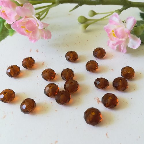 20 perles en verre à facette 8 x 6 mm marron