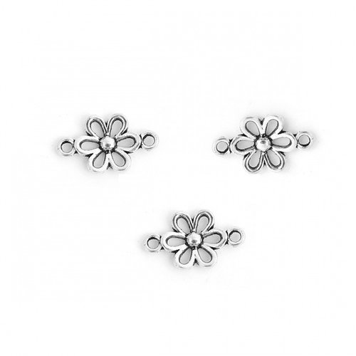 10 connecteurs métal fleur 15 mm argent mat