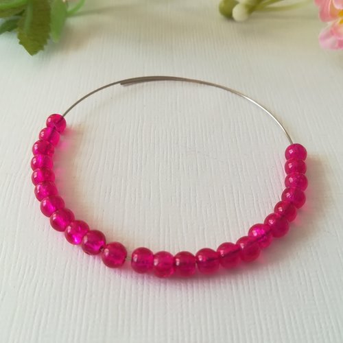50 perles en verre craquelé 4 mm fuchsia