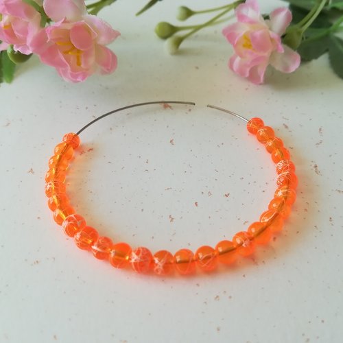 50 perles en verre 4 mm orange tréfilé blanc