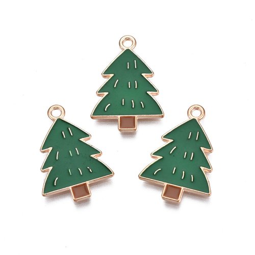 2 breloques métal et émail sapin de noël
