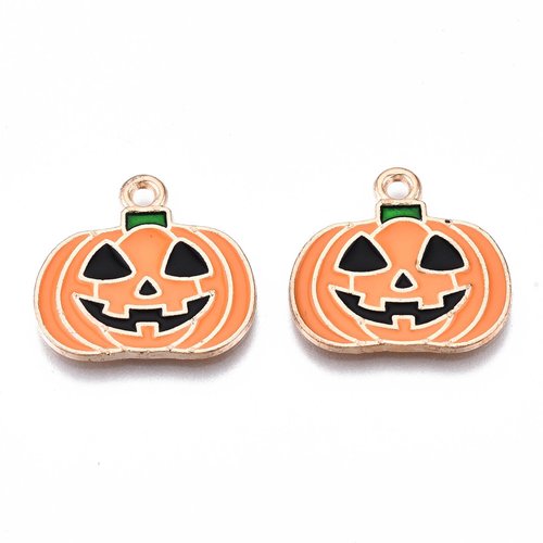 2 breloques métal et émail citrouille halloween