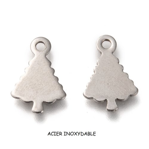 5 breloques acier inoxydable sapin