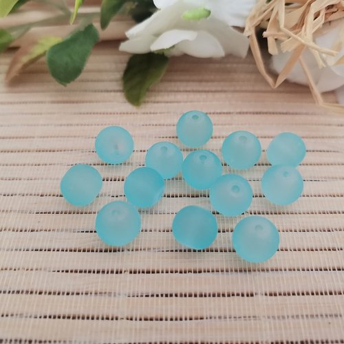 100 perles en verre dépoli 8 mm bleu ciel