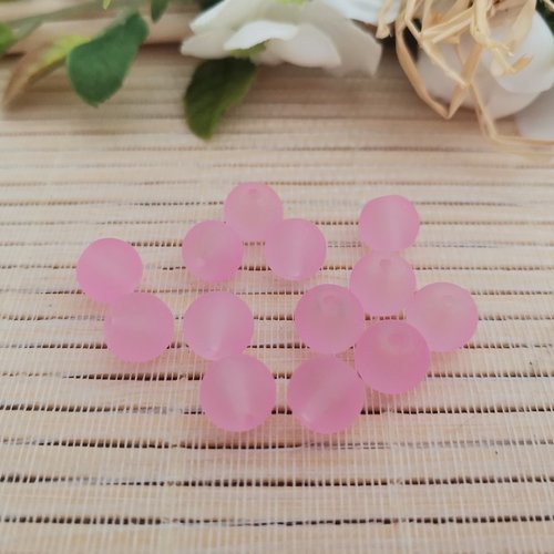 20 perles en verre dépoli 8 mm rose