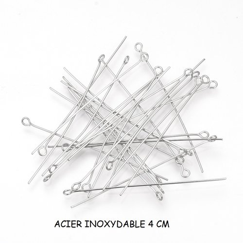 20 clous tiges acier inoxydable 4 cm à tête œil
