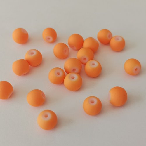 20 perles en verre effet caoutchouc 8 mm orange - fin de série