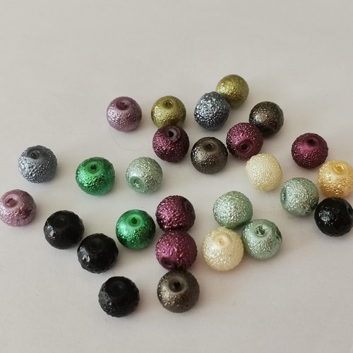 45 perles en verre effet granuleux 8 mm multicolore - fin de série