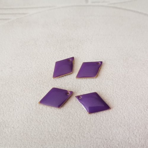 4 pendentifs sequin émail losange 16 x 10 mm violet