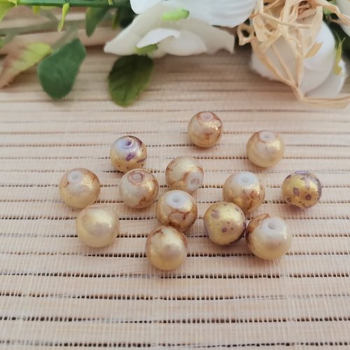 20 perles en verre 8 mm doré et jaune