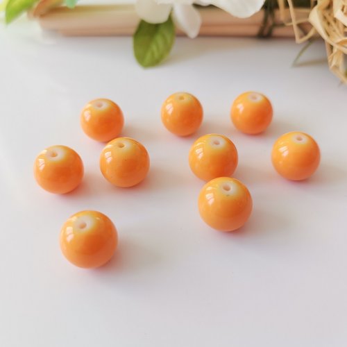 10 perles en verre ronde 10 mm orange clair
