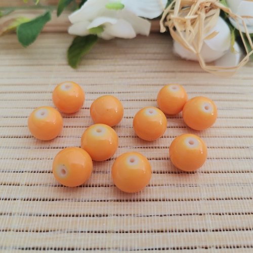 10 perles en verre ronde 10 mm orange clair