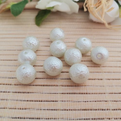 10 perles en verre effet granuleux 10 mm blanche