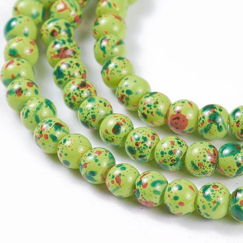 50 perles en verre 4 mm vert clair taches multicolores