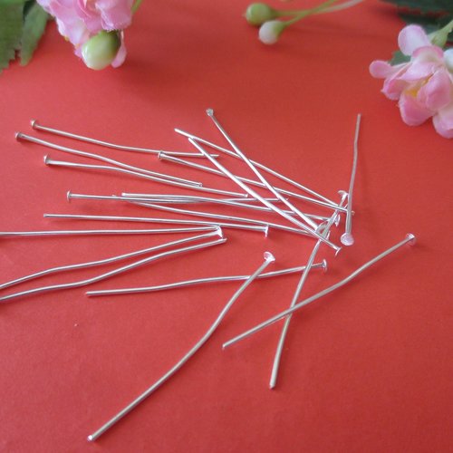 50 clous tiges argenté 4 cm à tête plate