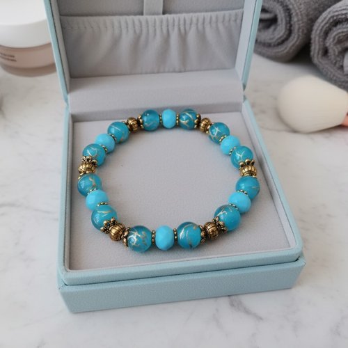Kit bracelet perles en verre bleue