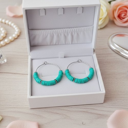 Kit de boucles d'oreilles créoles acier inoxydable ciselé et perles heishi