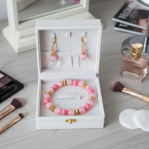 Kit parure bracelet et boucles d'oreilles saumon
