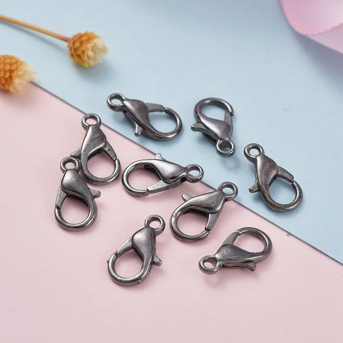 20 fermoirs mousqueton 12 x 6 mm gunmétal