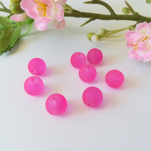 30 perles en verre givré 10 mm fuchsia