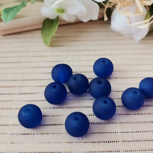10 perles en verre givré 10 mm bleu nuit