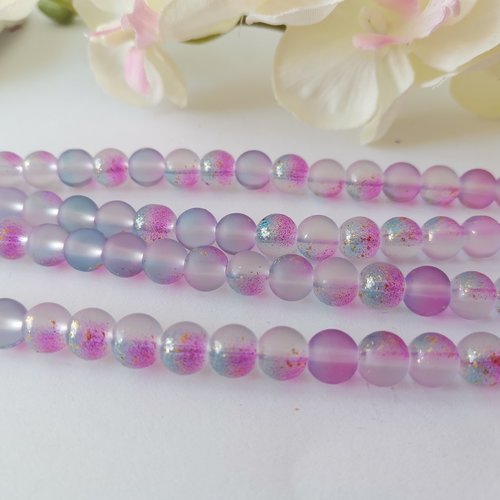 20 perles en verre dépoli feuille d'or 8 mm violet