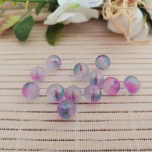 20 perles en verre dépoli feuille d'or 8 mm violet