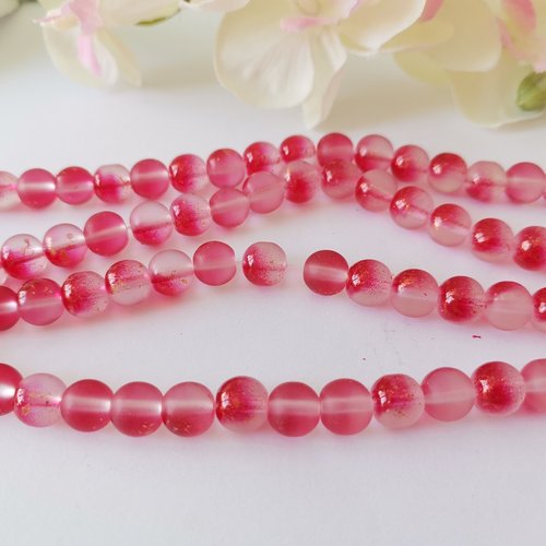 20 perles en verre dépoli feuille d'or 8 mm rouge