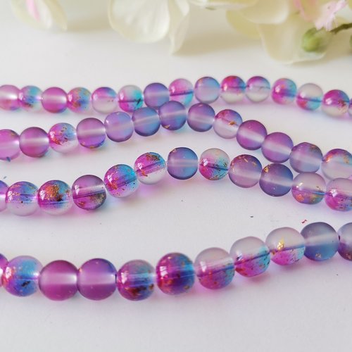 20 perles en verre dépoli feuille d'or 8 mm violet