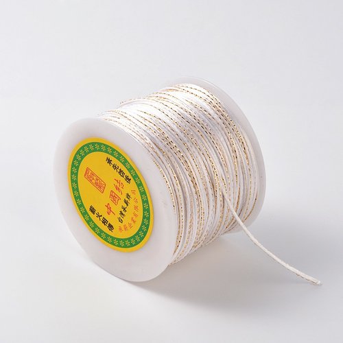 Cordon polyester 2 mm blanc et doré x 1 m