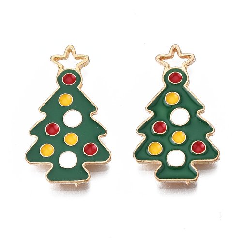 2 breloques métal et émail sapin de noël