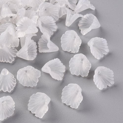 100 coupelles fleur acrylique 12 mm blanche