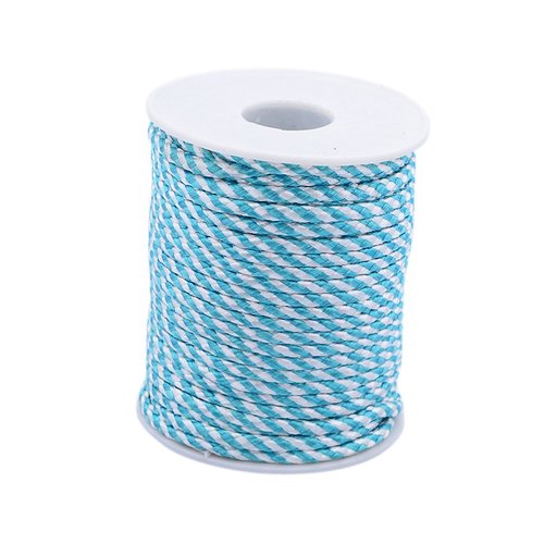 Cordon polyester 3 mm bleu et blanc x 1 m