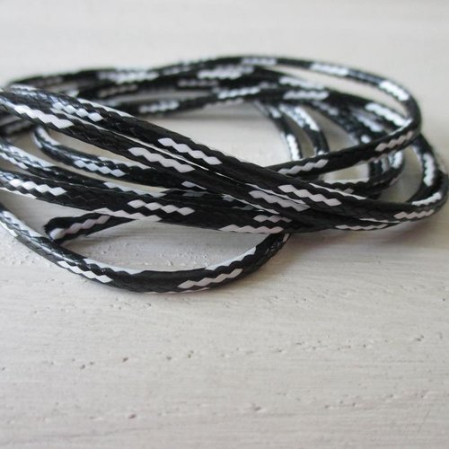 Cordon nylon 2 mm noir et blanc x 1 m