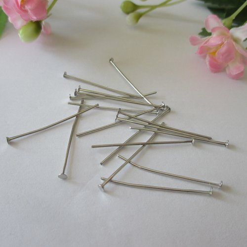 50 clous tiges argent mat 3 cm à tête plate