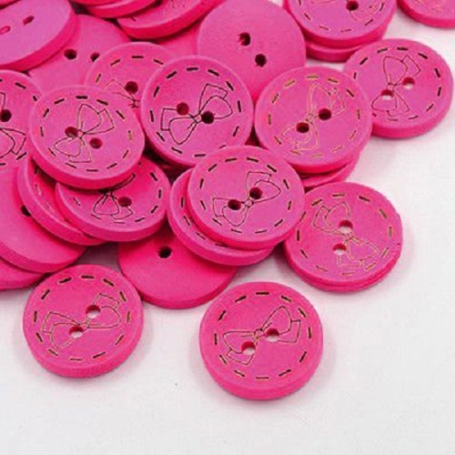 10 boutons bois 23 mm rond rose foncé