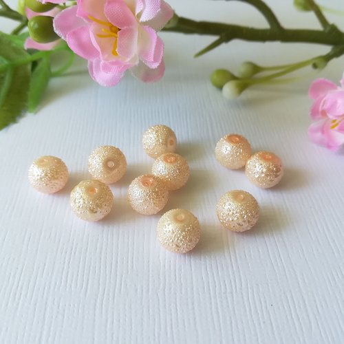 10 perles en verre 8 mm granuleuse saumon clair
